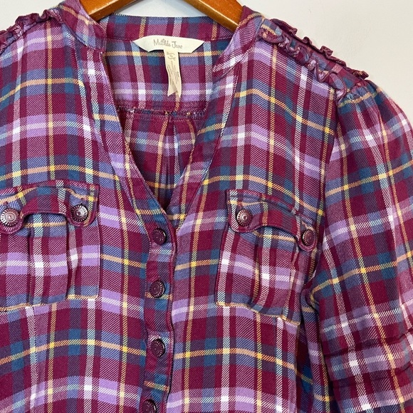 Matilda Jane All Day Millie Plaid Popover Top Blouse Sz S - Picture 5 of 8